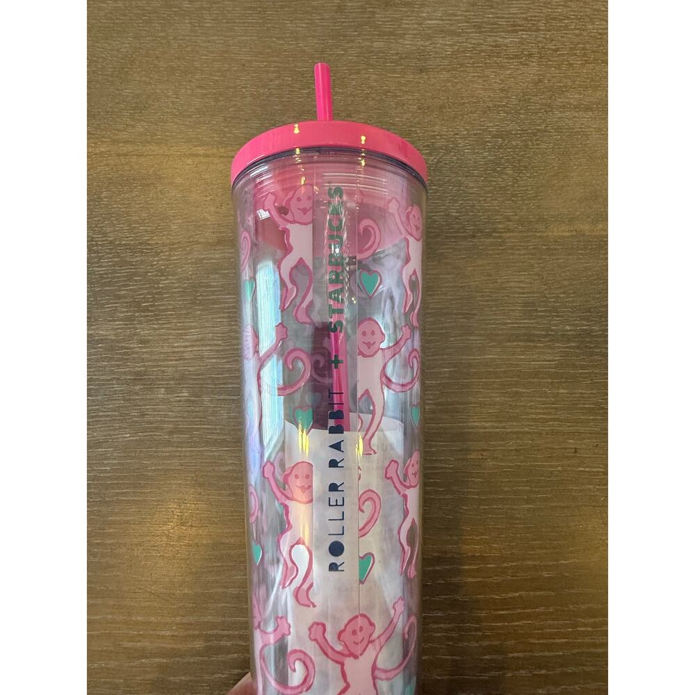 NEW Pink Roller Rabbit X Starbucks Clear 24 oz tumbler w/ Lid Straw - Picture 4 of 5